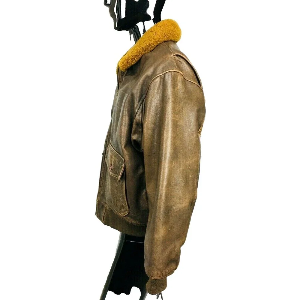 VTG Avirex Leather Sheep Wool Type G-1 Flight Bomber Jacket US Navy Aeronautics